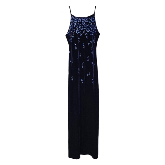 STATUS COLLECTION x VINTAGE 90’s square neckline velvet prom dress high slit M - Picture 1 of 8
